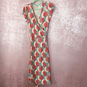 Boden jersey wrap dress 8L red white turquoise